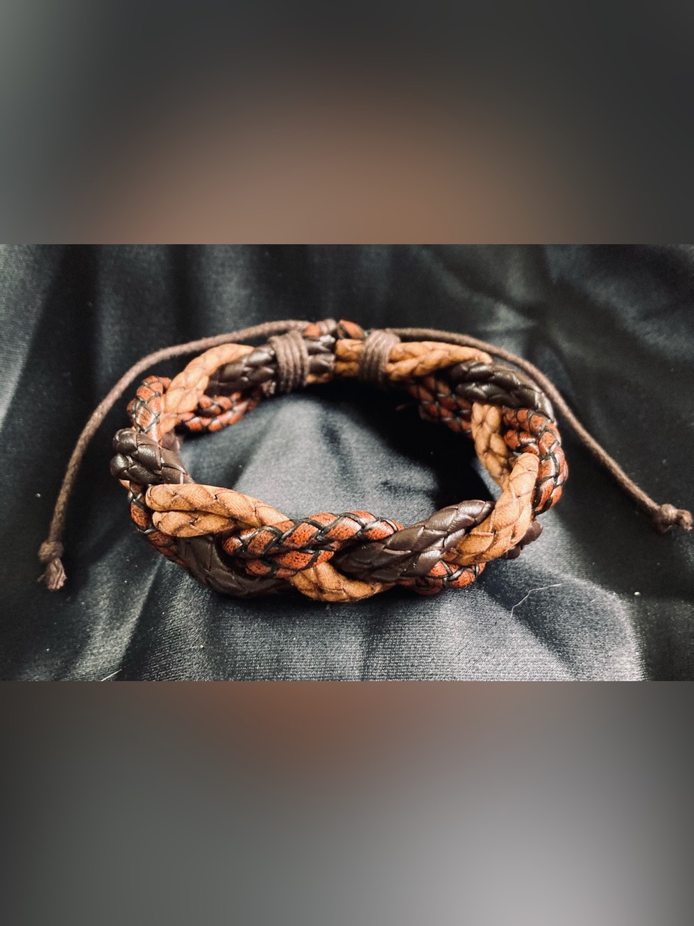 Braided Leather Bracelet — Brown, Khaki & Tan: Adjustable